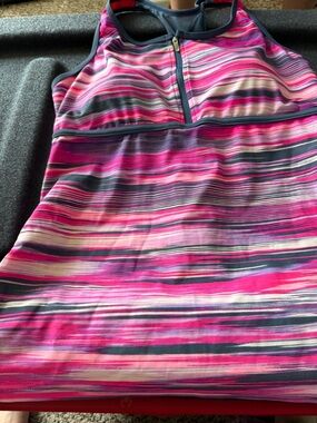 Free Country Pink and Navy Striped Racerback Tank